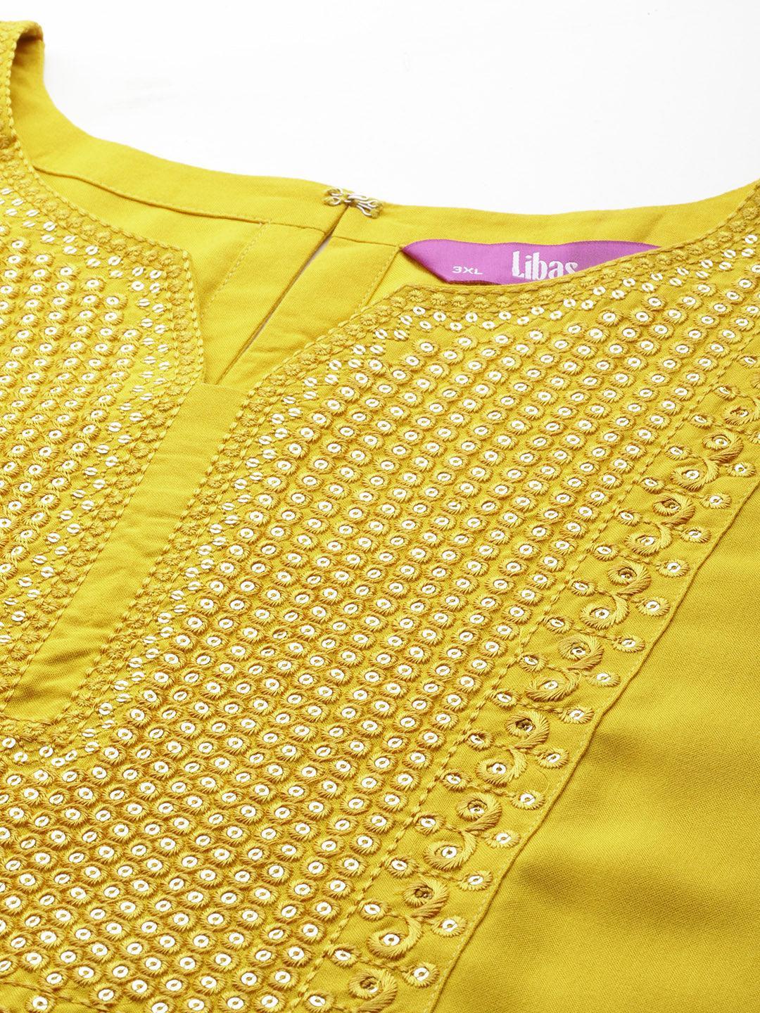 Mustard Yoke Design Rayon Straight Kurta - Libas