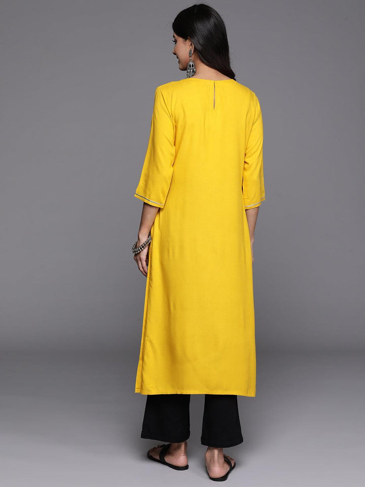 Mustard Yoke Design Rayon Straight Kurta