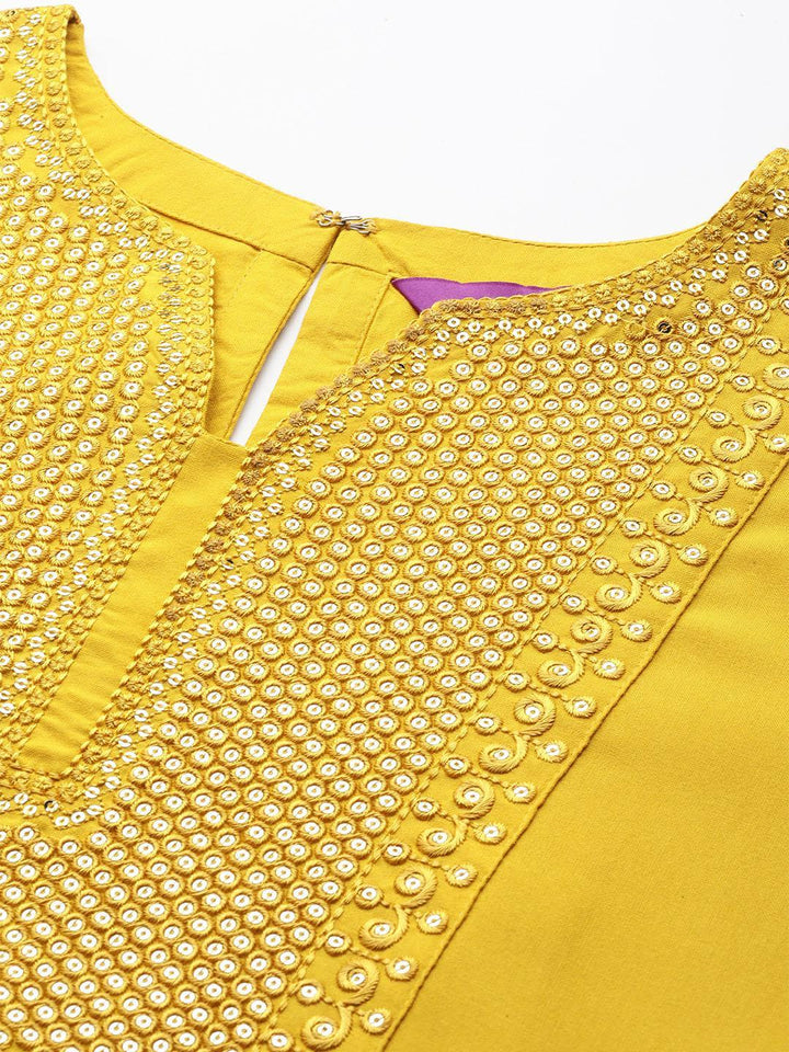 Mustard Yoke Design Rayon Straight Kurta