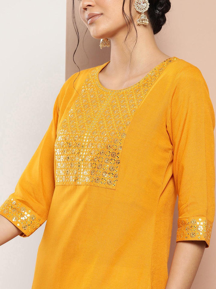 Mustard Yoke Design Rayon Straight Kurta