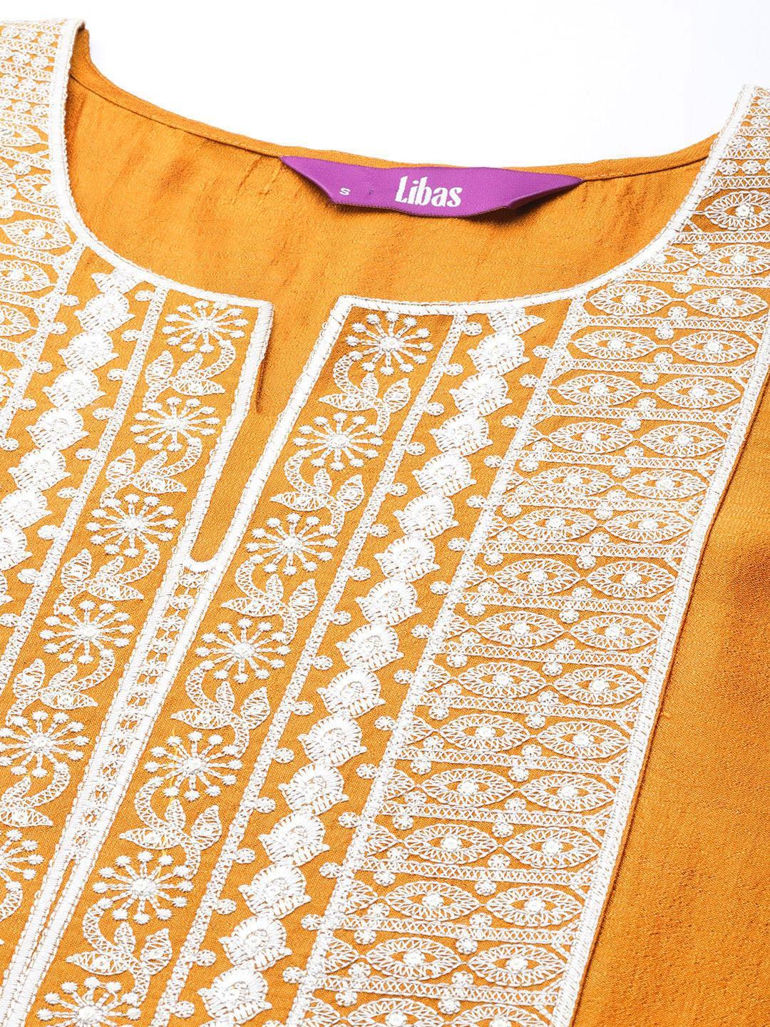 Mustard Yoke Design Silk Straight Kurta - ShopLibas 