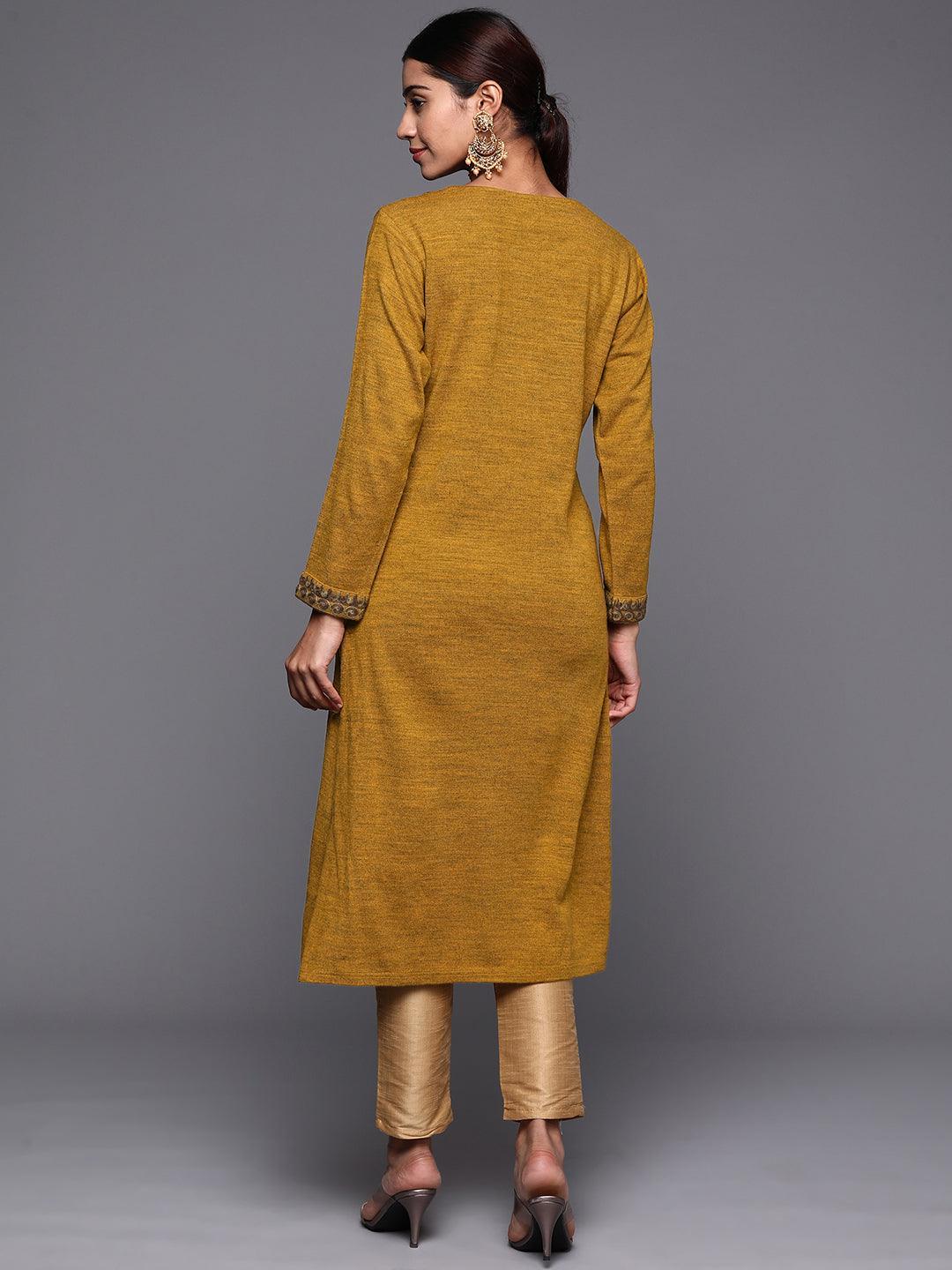 Mustard Yoke Design Wool Straight Kurta - ShopLibas 