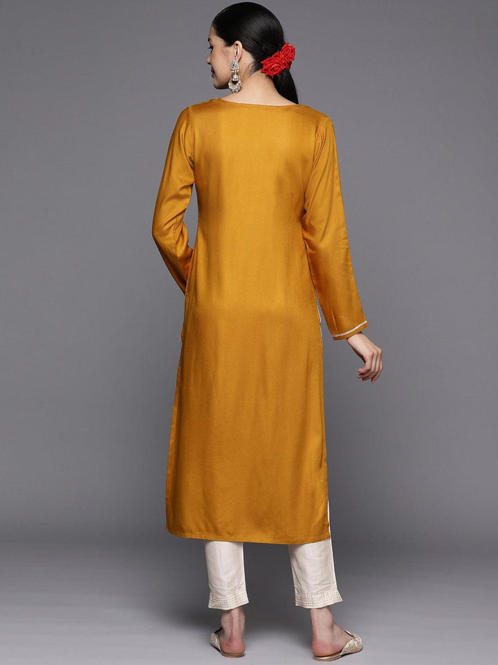 Mustard Yoke Design Wool Straight Kurta