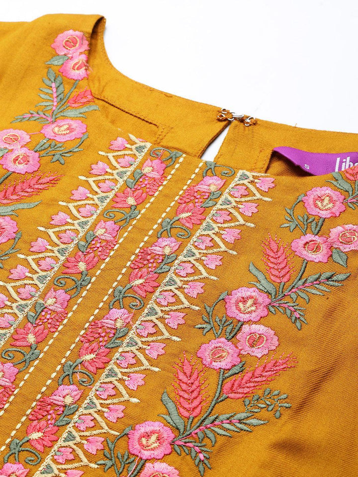 Mustard Yoke Design Wool Straight Kurta
