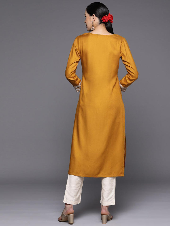 Mustard Yoke Design Wool Straight Kurta