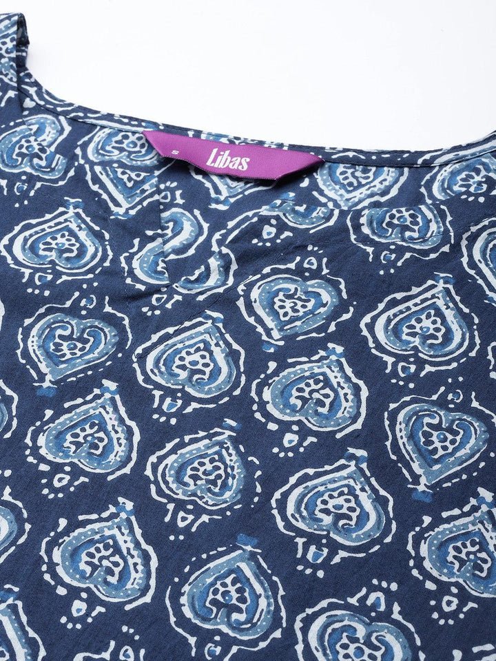 Navy Blue Printed Cotton Night Suit - ShopLibas