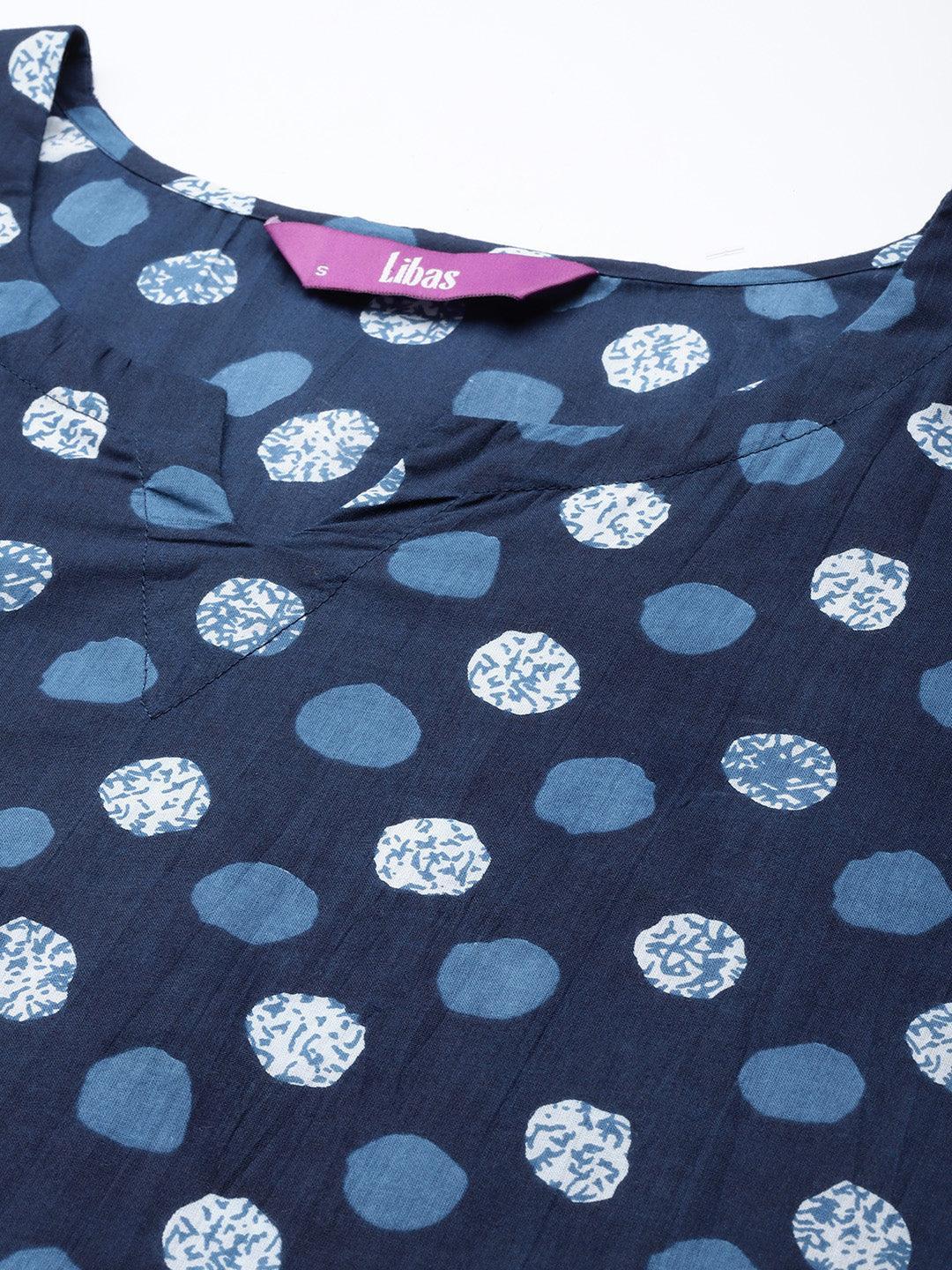 Navy Blue Printed Cotton Night Suit - ShopLibas 