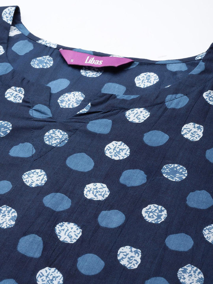 Navy Blue Printed Cotton Night Suit