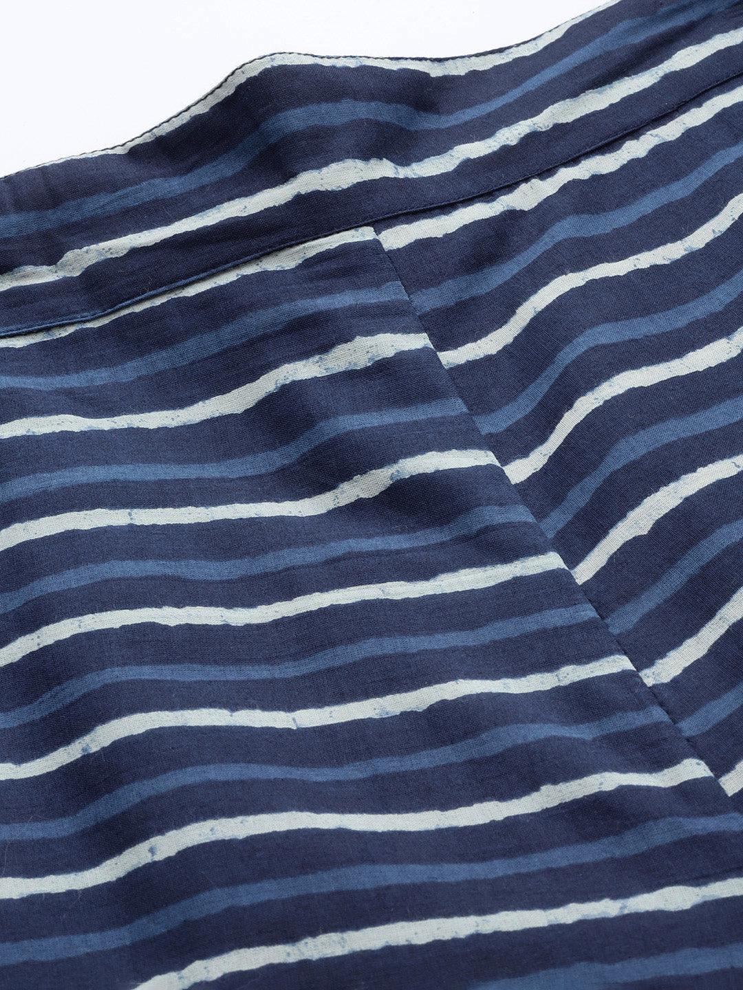 Navy Blue Printed Cotton Palazzos - ShopLibas 