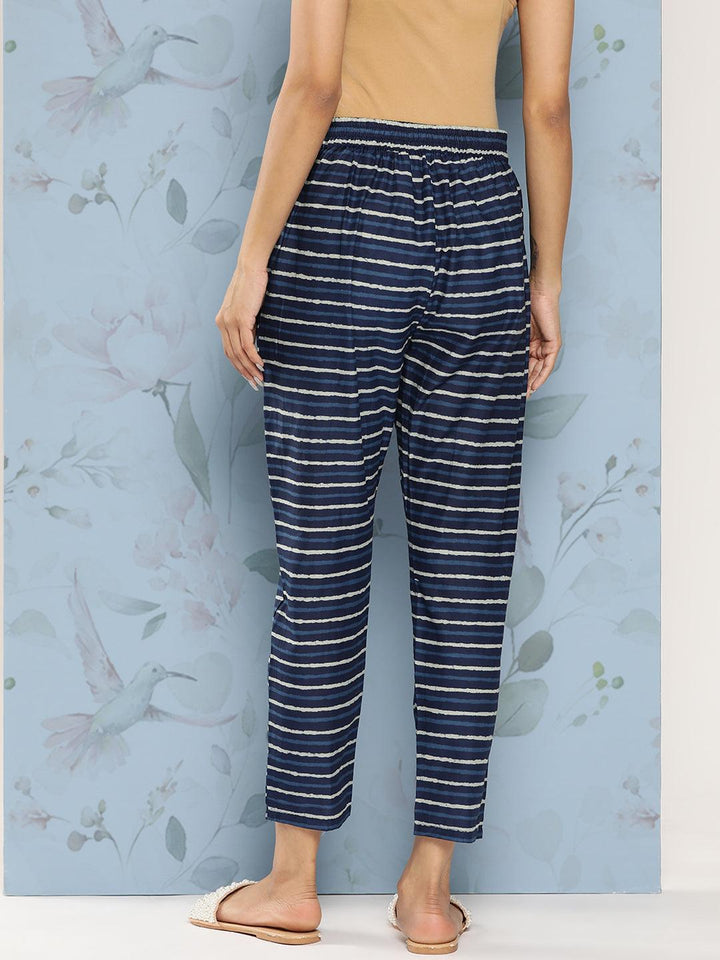 Navy Blue Printed Cotton Trousers