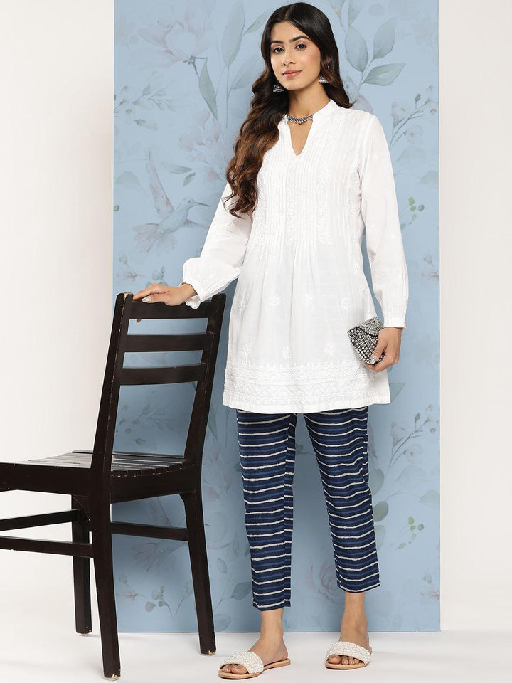 Navy Blue Printed Cotton Trousers