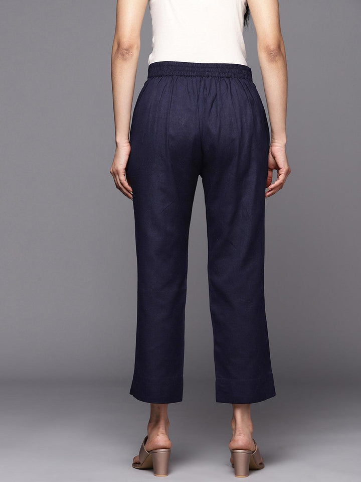 Navy Blue Solid Cotton Trousers