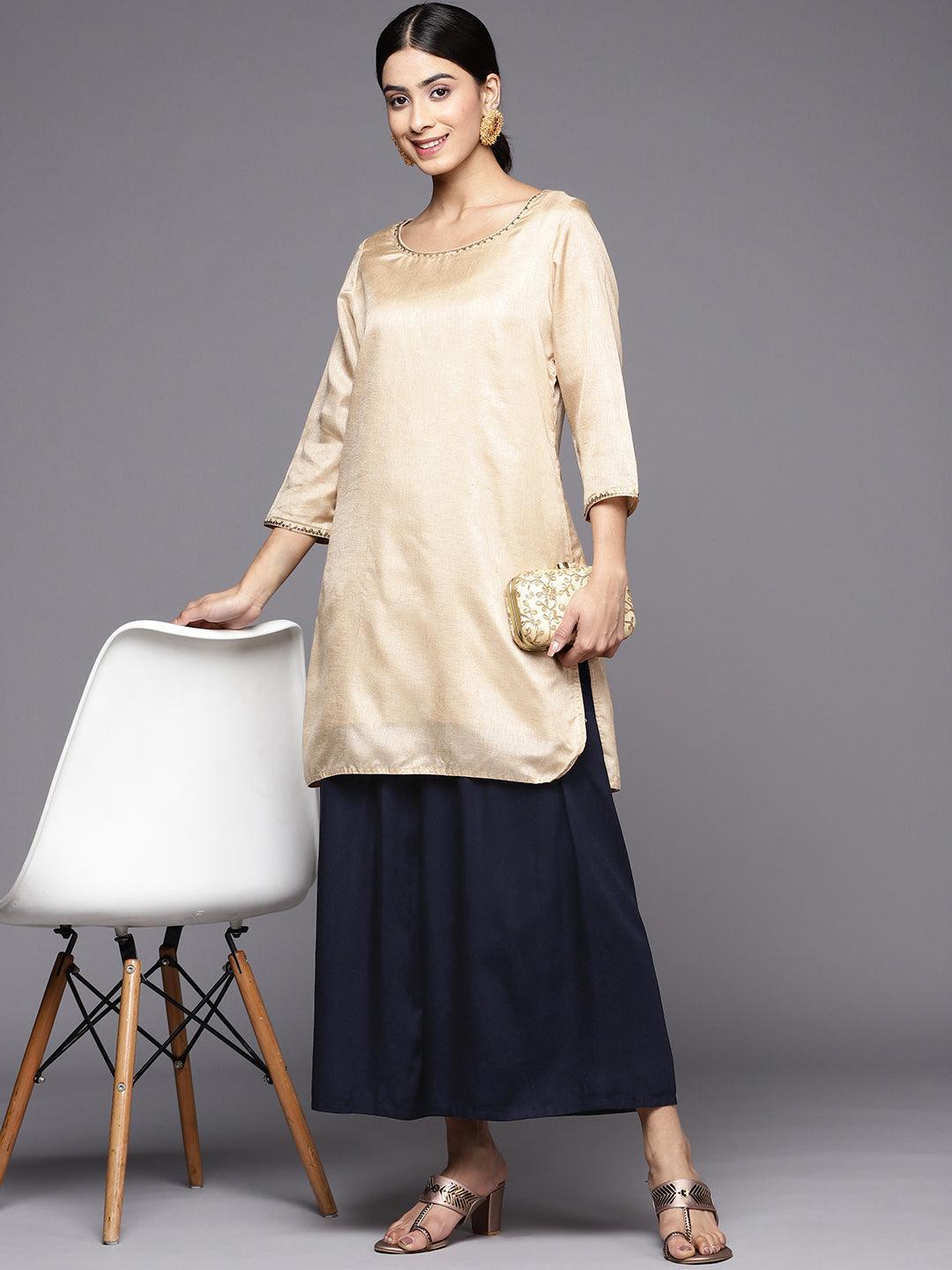 Navy Blue Solid Rayon Palazzos - ShopLibas 