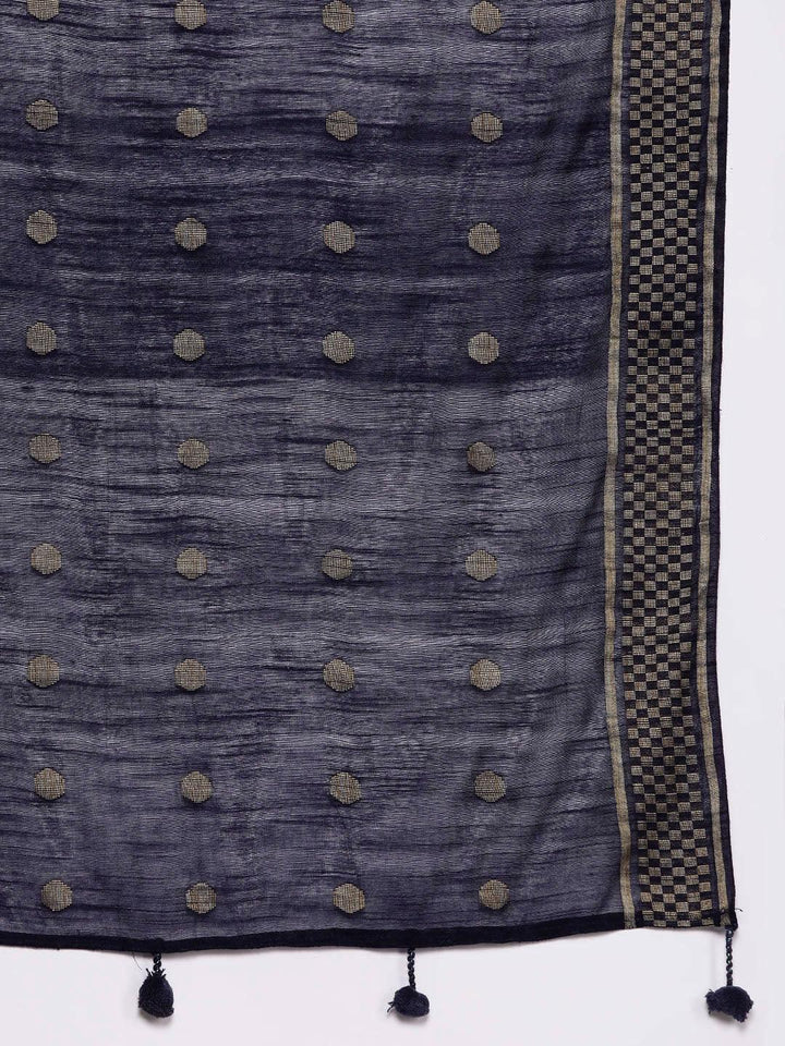 Navy Blue Solid Rayon Suit Set With Trousers - ShopLibas