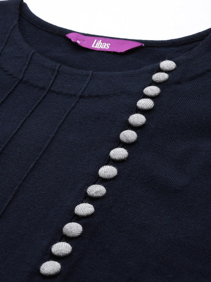 Navy Blue Solid Wool Straight Kurta - ShopLibas