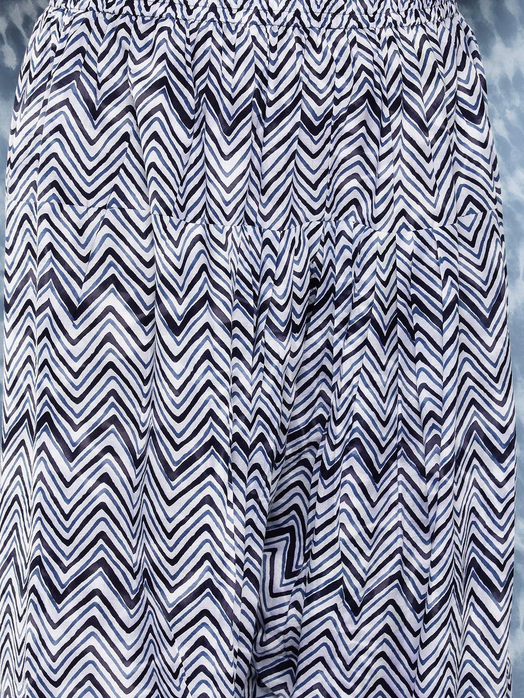 Navy Blue Yoke Design Cotton Straight Kurta With Salwar and Dupatta - Libas 