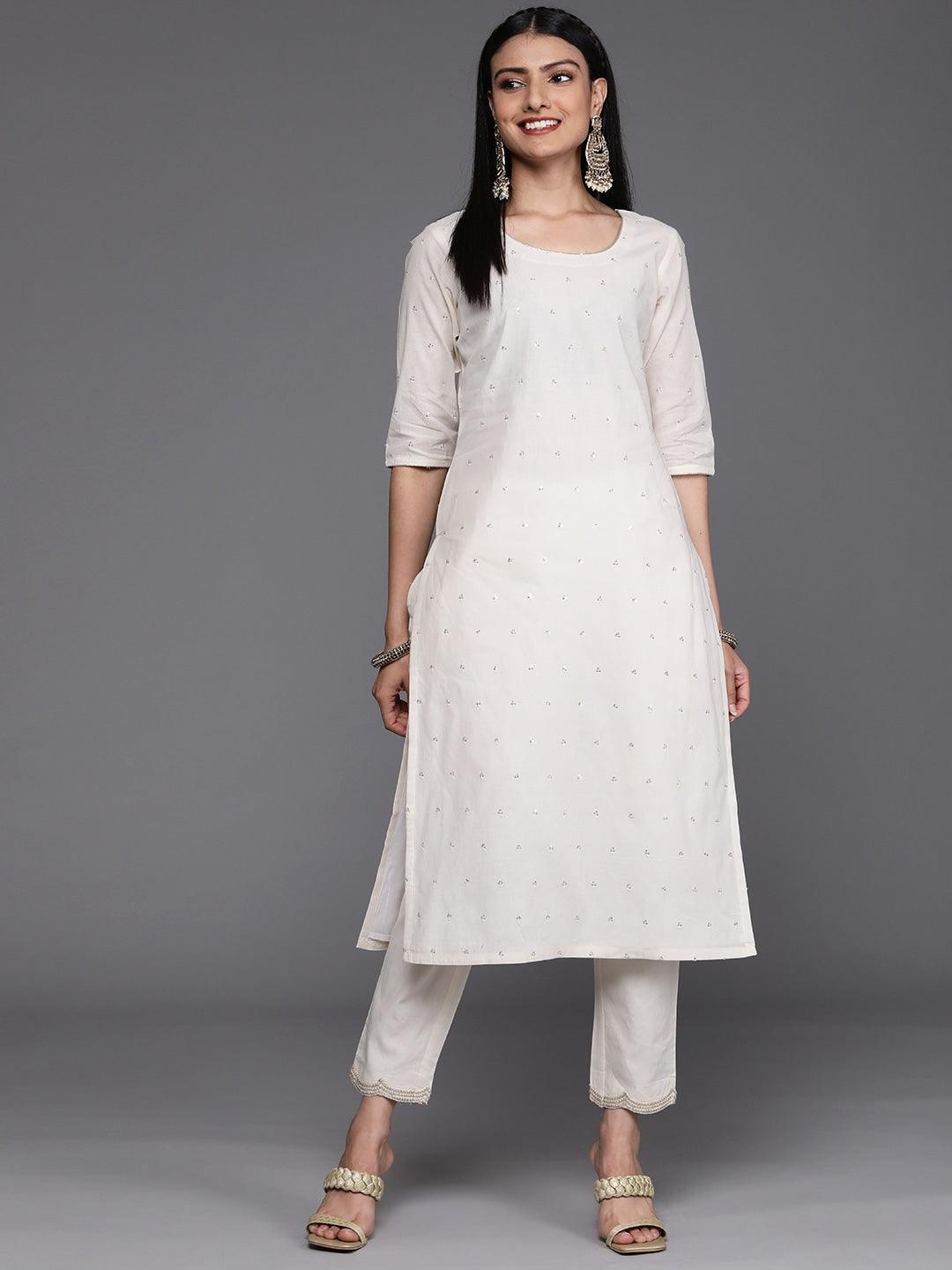 Off White Embellished Cotton Kurta - ShopLibas