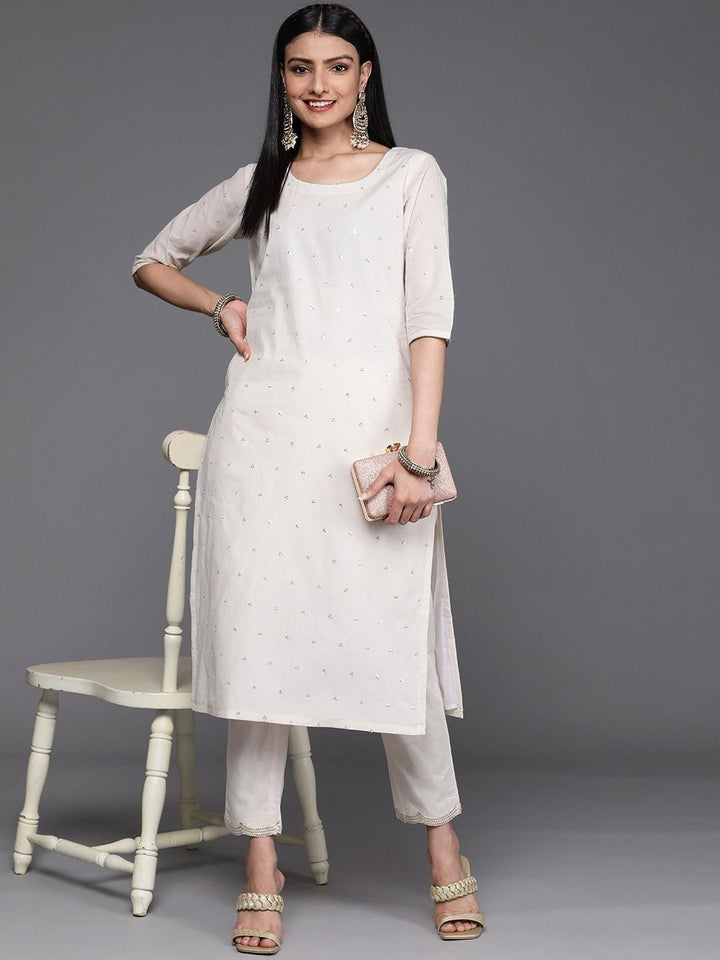 Off White Embellished Cotton Kurta - ShopLibas