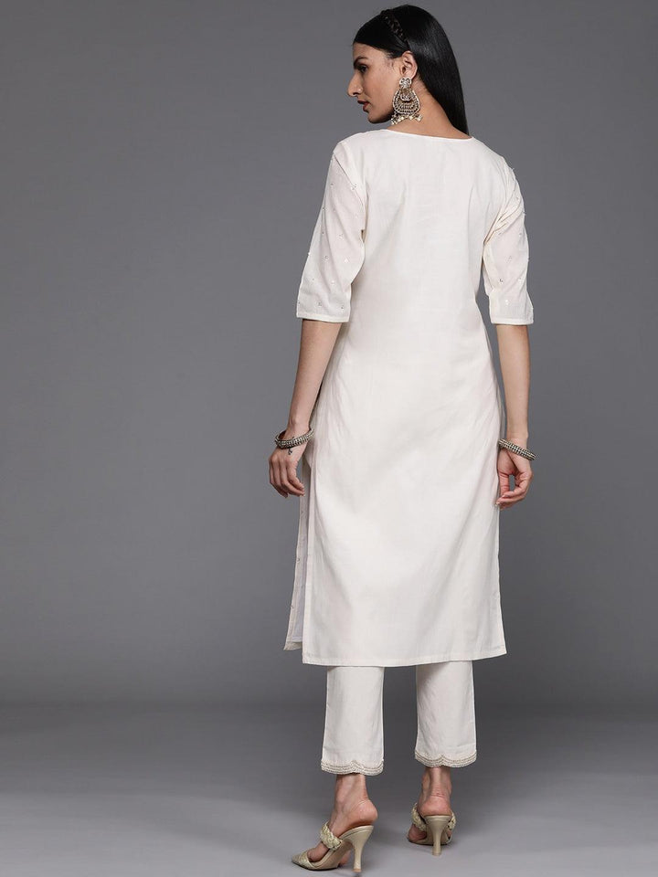 Off White Embellished Cotton Kurta - ShopLibas