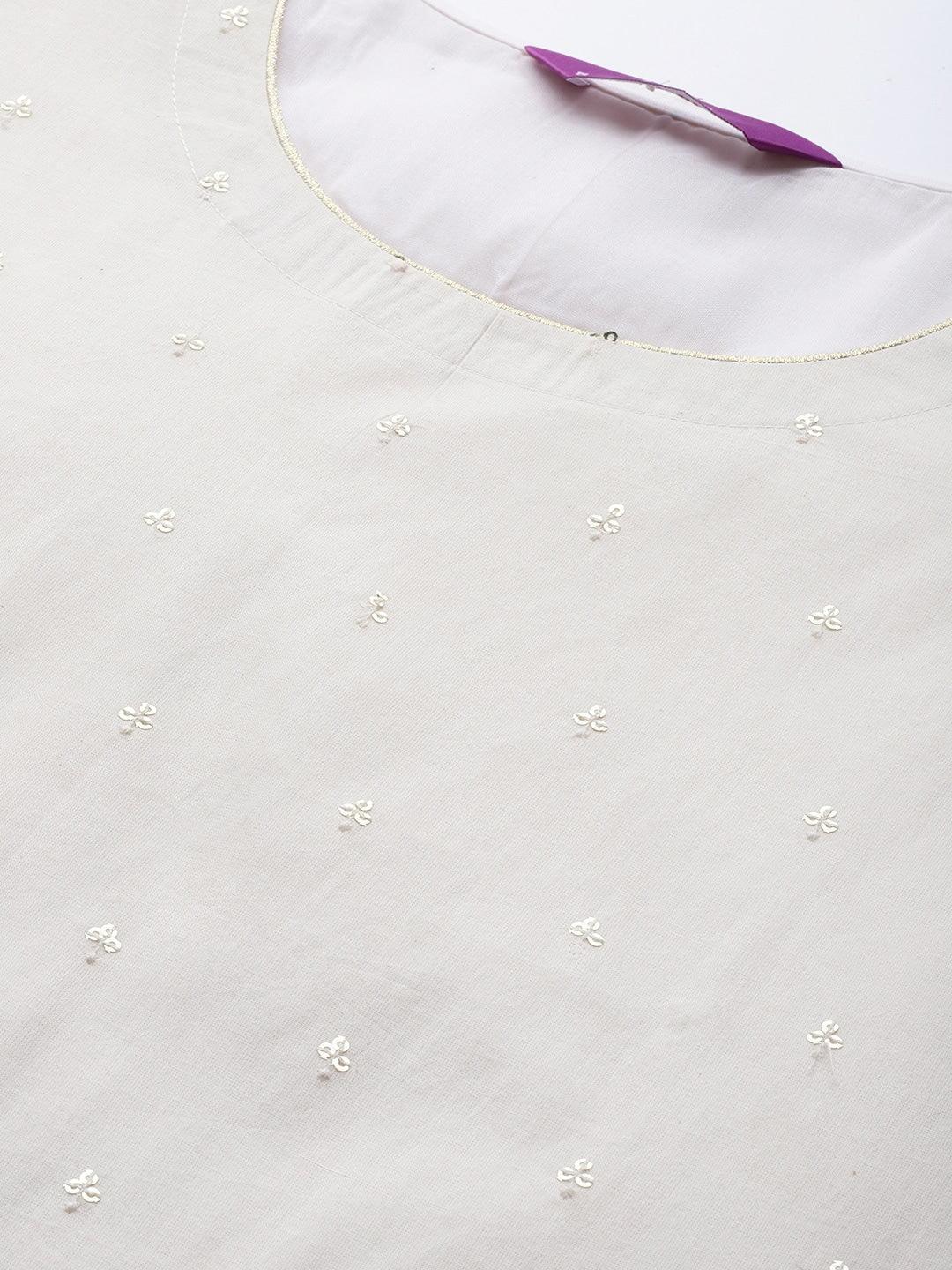 Off White Embellished Cotton Kurta - ShopLibas