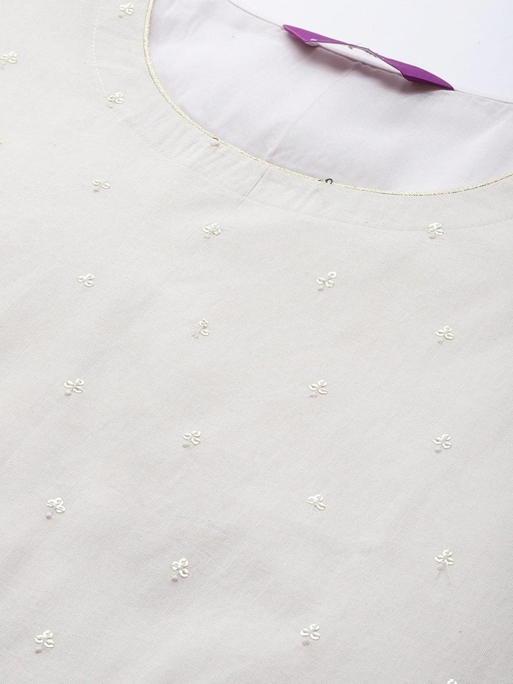 Off White Embellished Cotton Kurta - ShopLibas