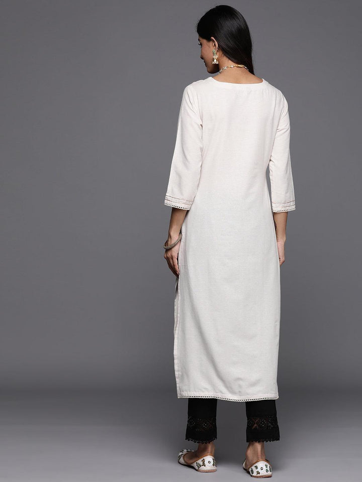 Off White Embellished Cotton Straight Kurta