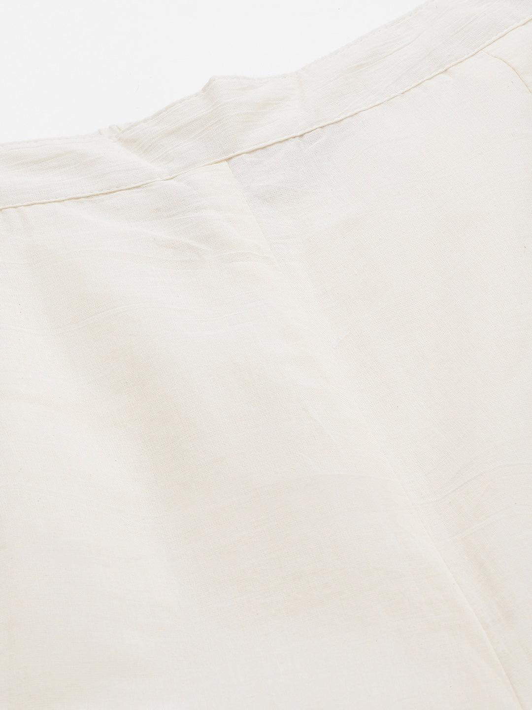 Off White Embroidered Cotton Palazzos - ShopLibas 