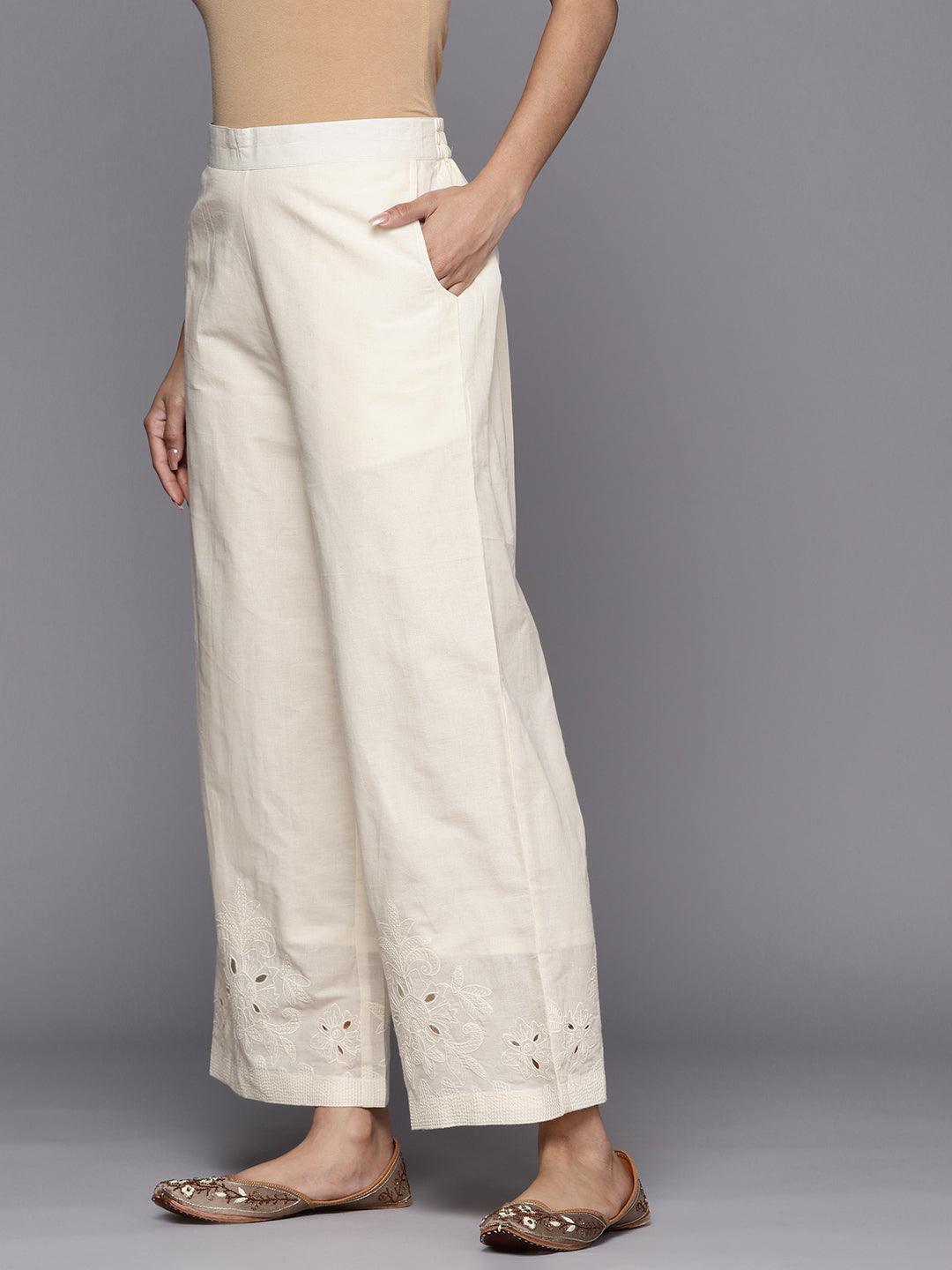 Off White Hem Design Cotton Palazzos - ShopLibas 
