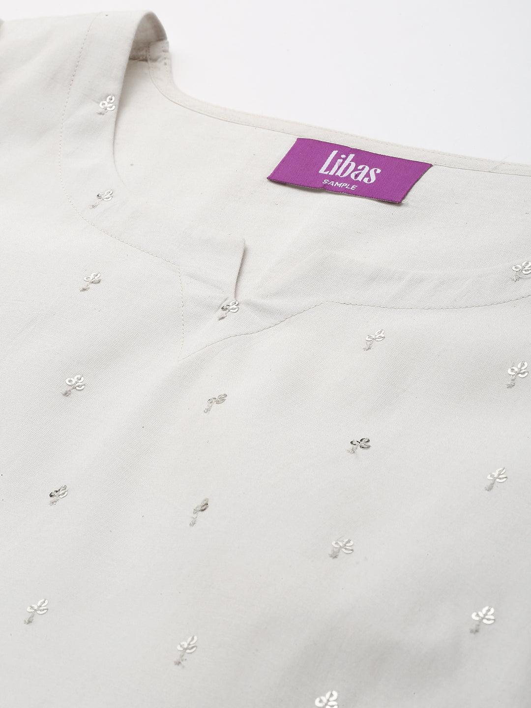 Off White Mirror-Work Cotton Kurta Set - ShopLibas 