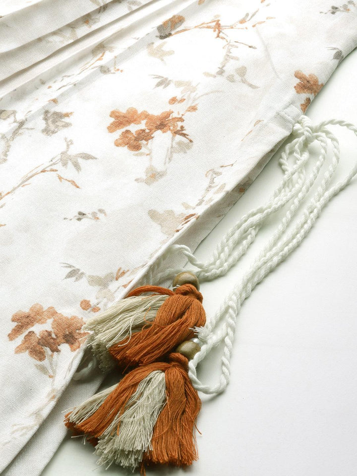 Off White Printed Cotton A-Line Kurta