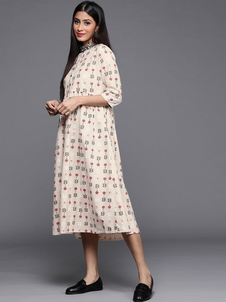 Off White Printed Cotton Dress - ShopLibas