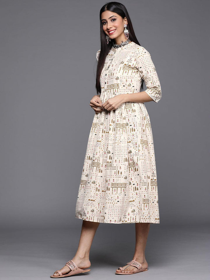 Off White Printed Cotton Dress - ShopLibas