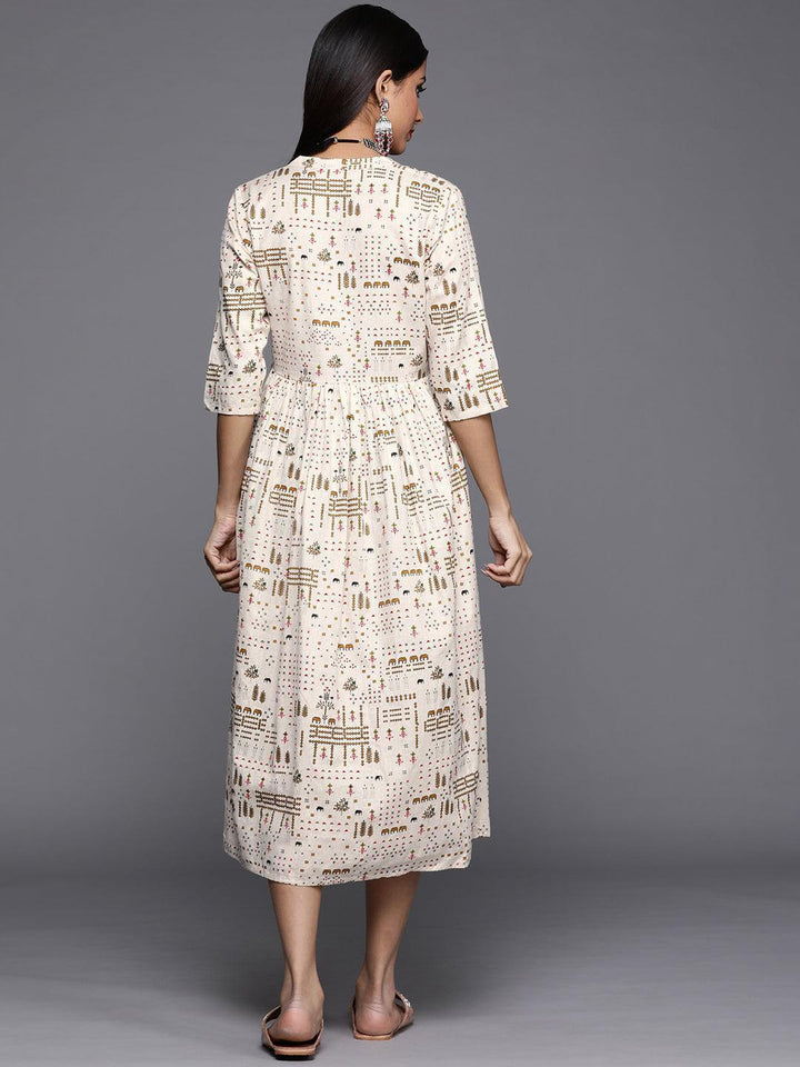 Off White Printed Cotton Dress - ShopLibas