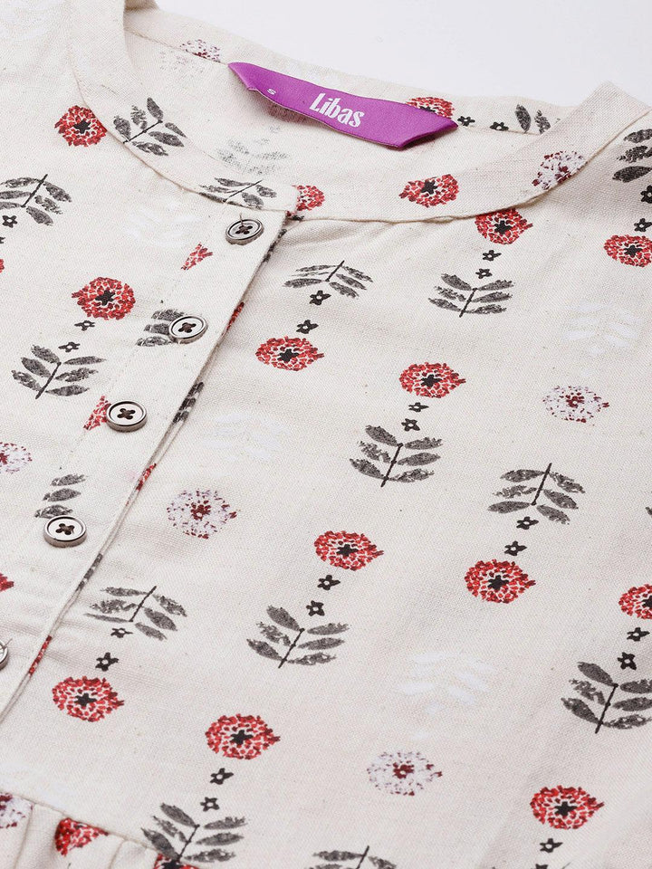 Off White Printed Cotton Dress - ShopLibas