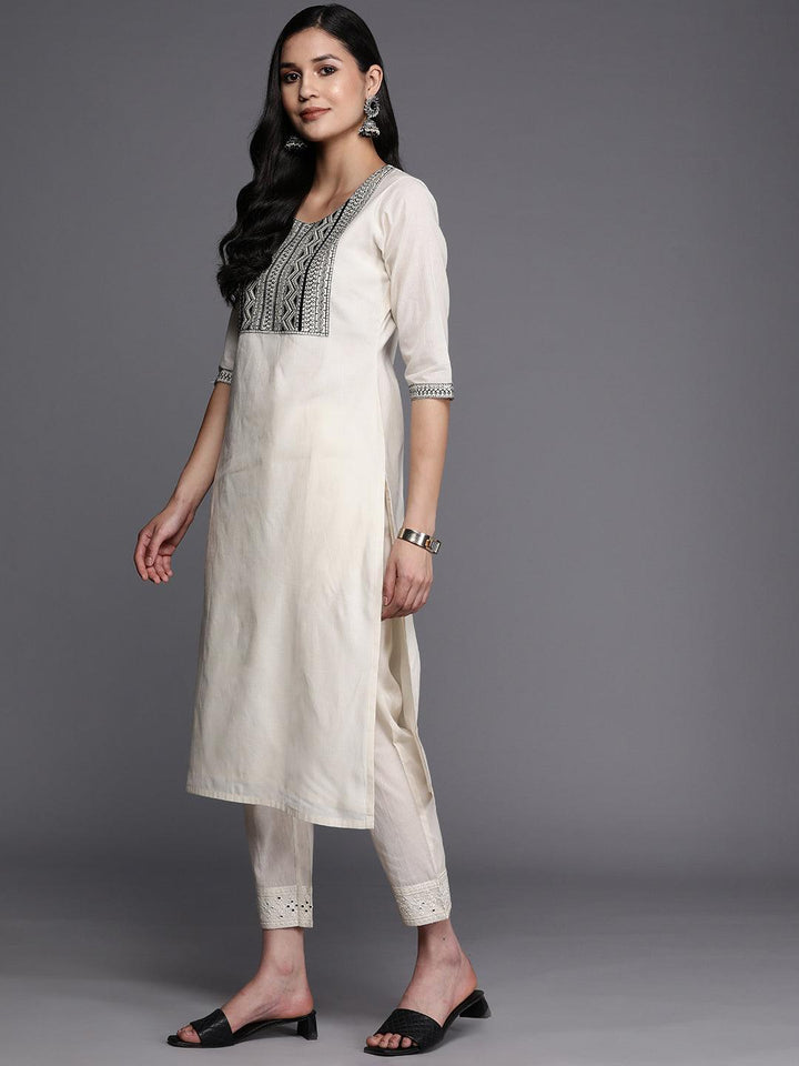 Off White Printed Cotton Straight Kurta
