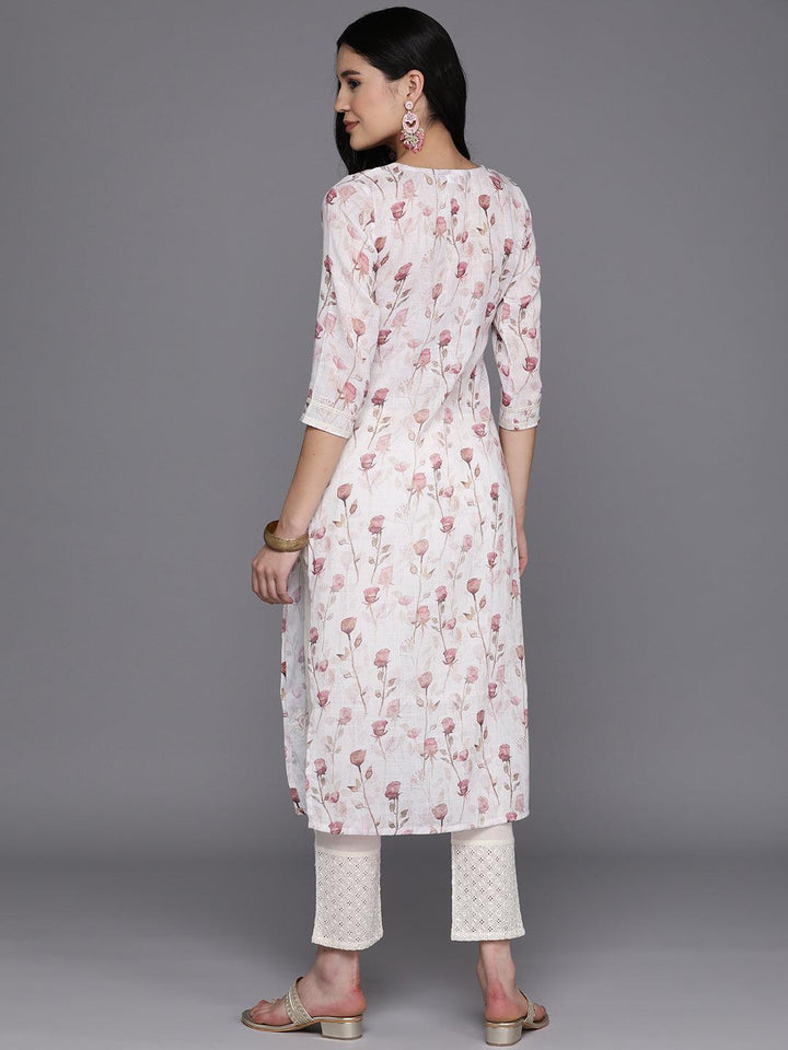 Off White Printed Cotton Straight Kurta