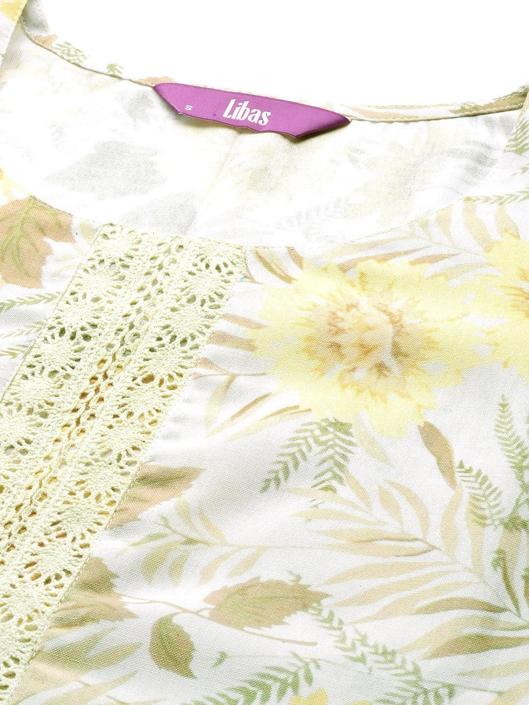 Off White Printed Cotton Straight Kurta - Libas 