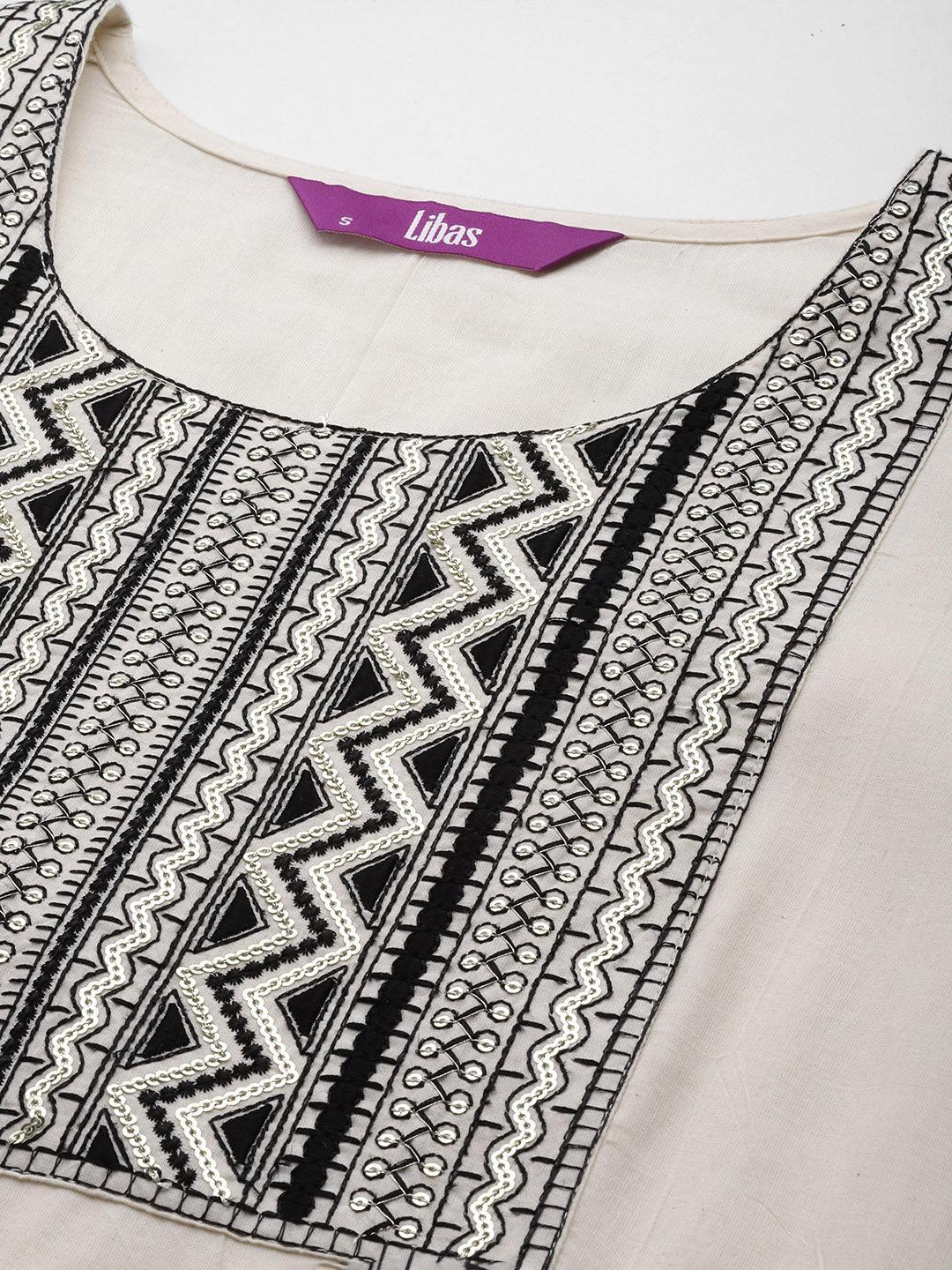 Off White Printed Cotton Straight Kurta - ShopLibas 