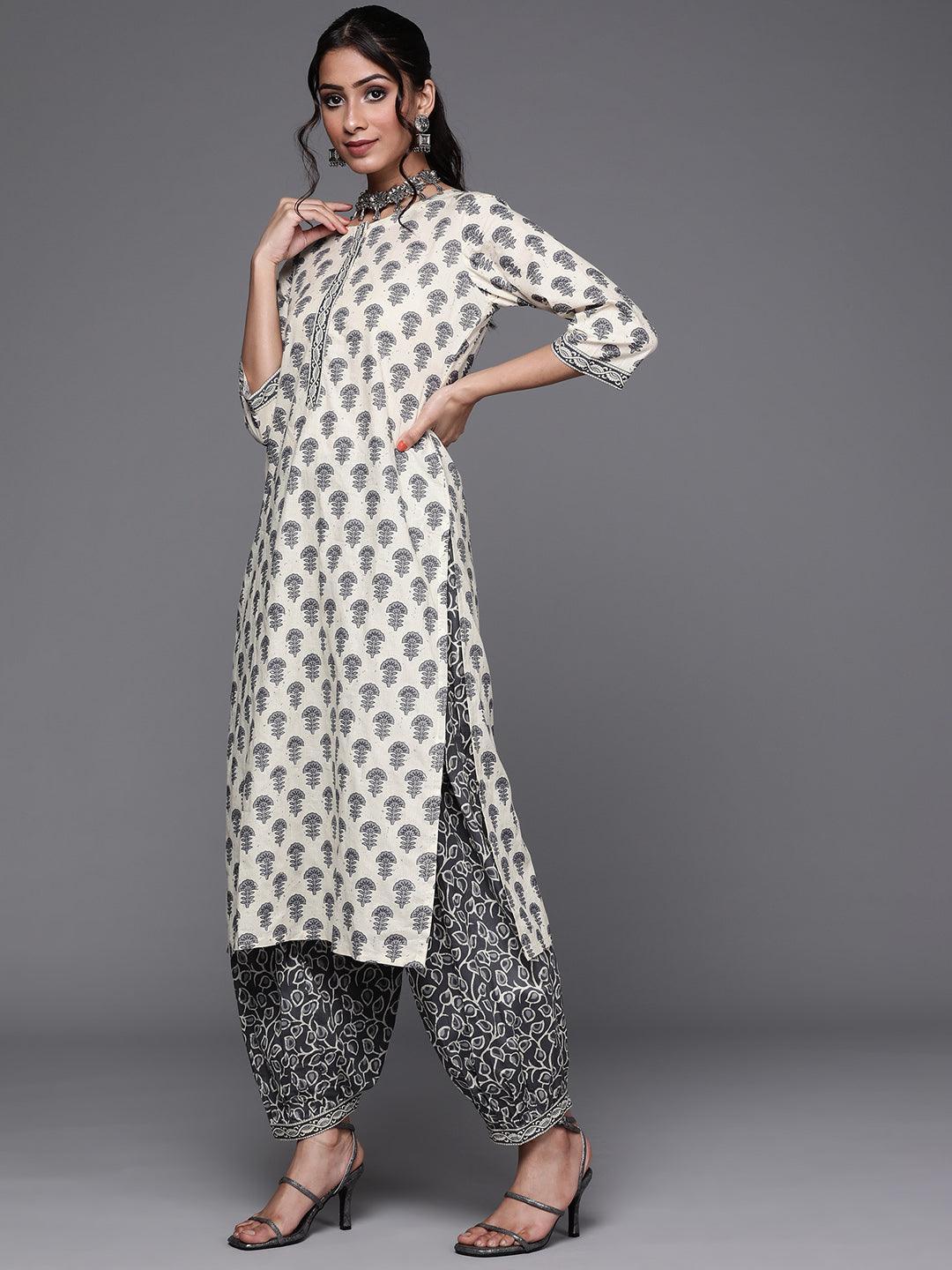 Off White Printed Cotton Suit Set - ShopLibas