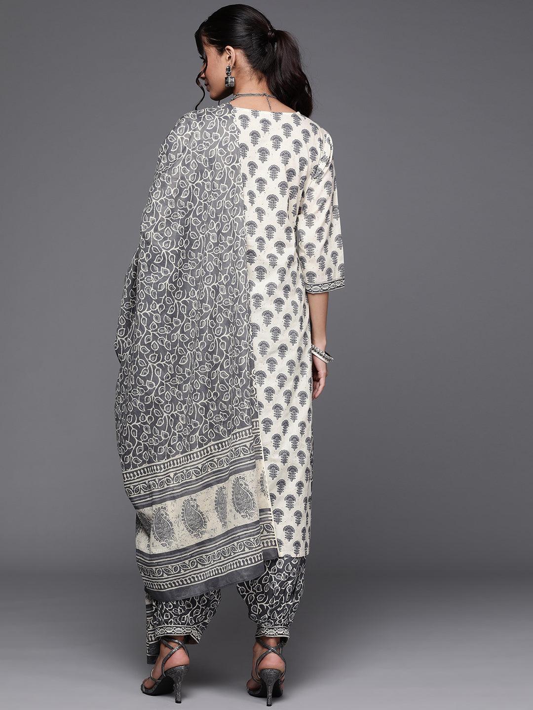 Off White Printed Cotton Suit Set - ShopLibas
