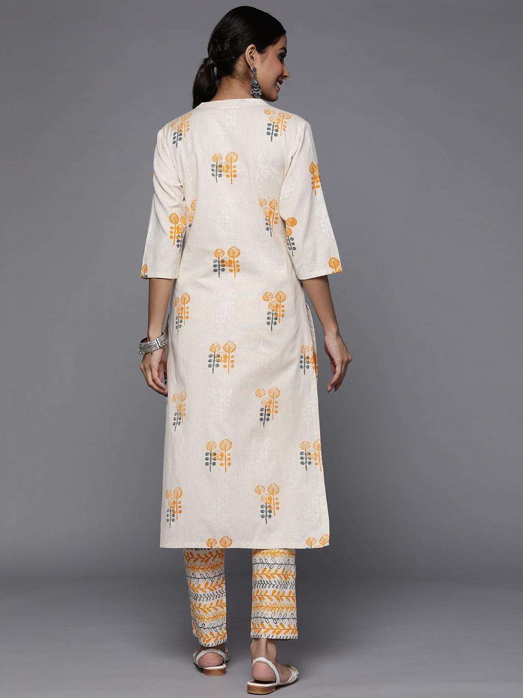 Off White Printed Cotton Straight Kurta Set - ShopLibas 