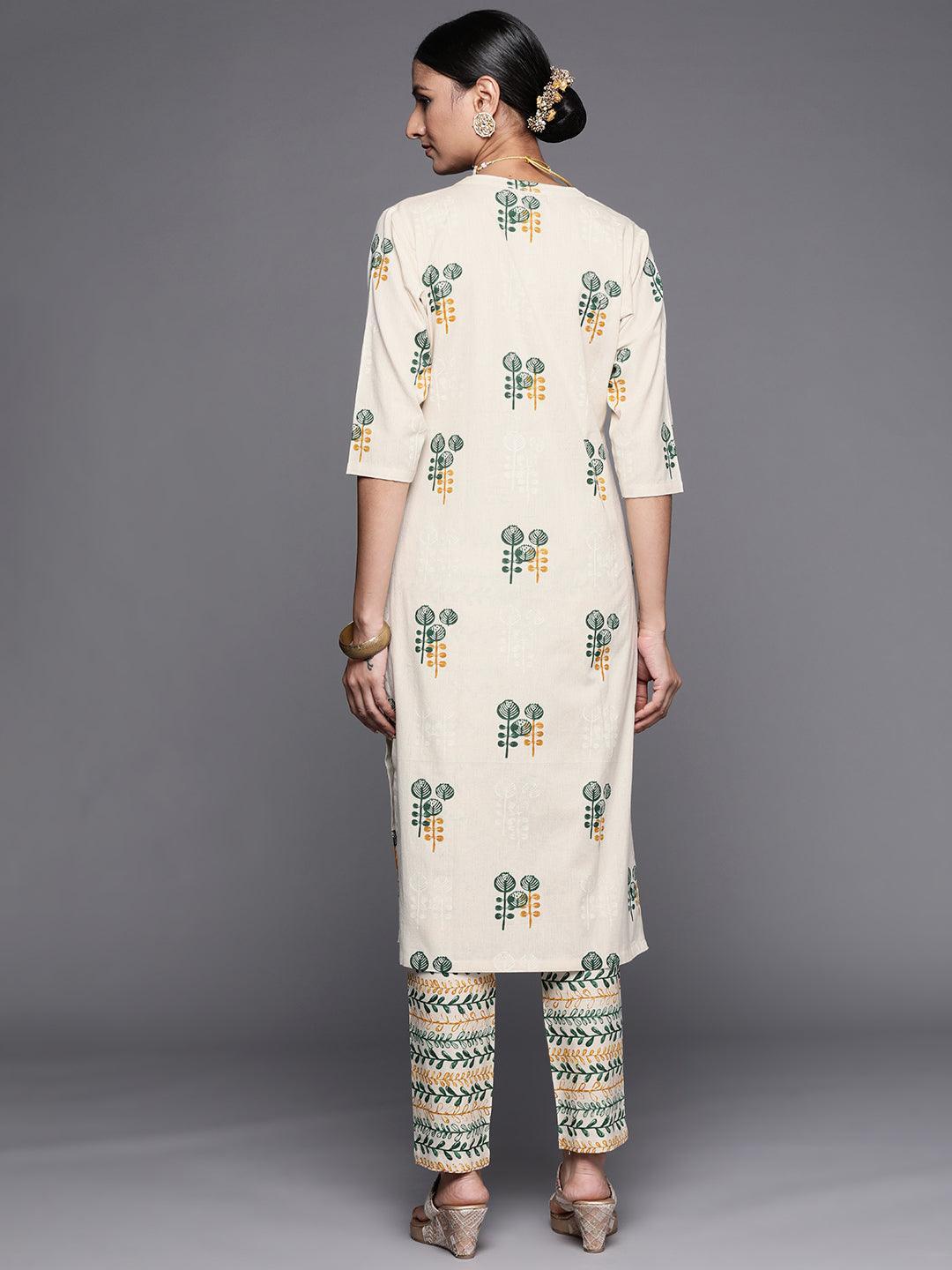 Off White Printed Cotton Straight Kurta Set - ShopLibas 