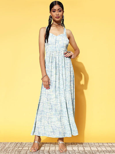 Off White Printed Georgette Fit and Flare Dress - ShopLibas