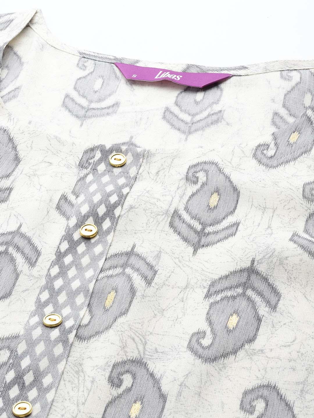 Off White Printed Rayon Straight Suit Set With Trousers - ShopLibas 