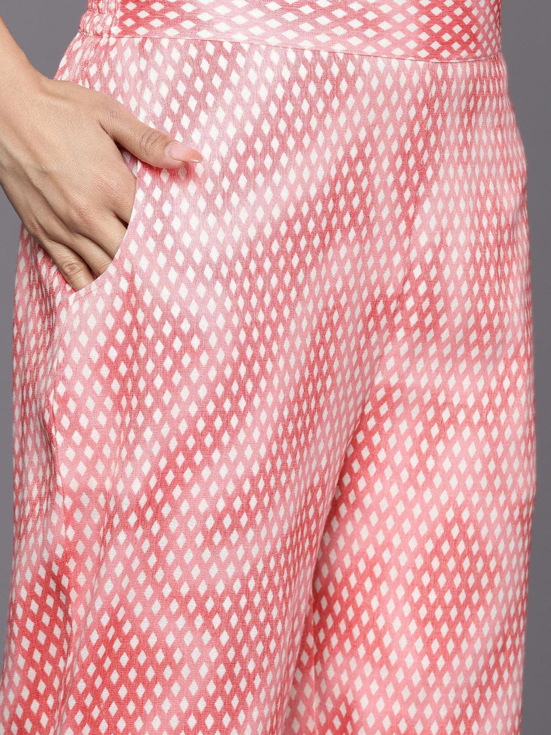 Off White Printed Rayon Straight Suit Set With Trousers - ShopLibas 