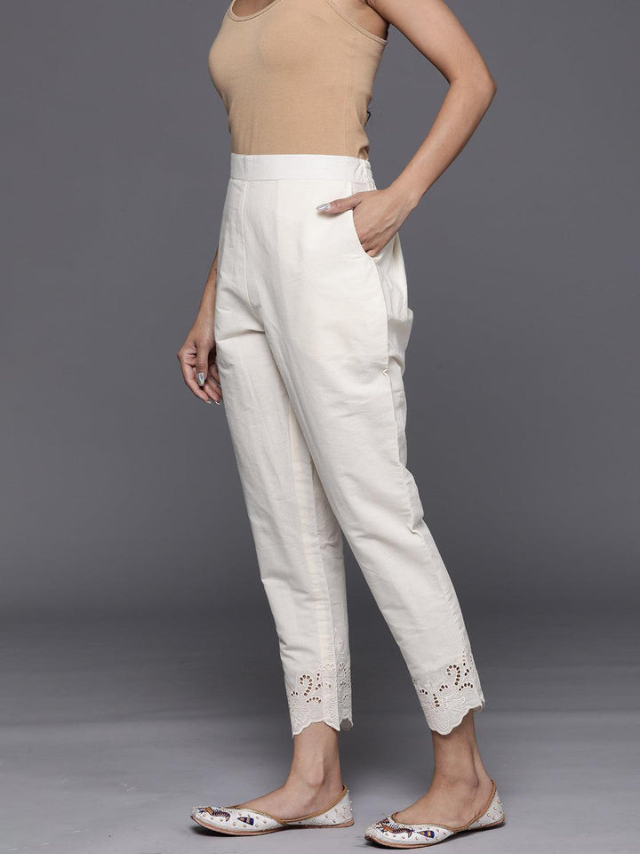Off White Schiffli Cotton Trousers