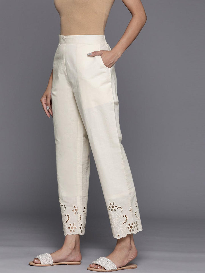 Off White Schiffli Cotton Trousers