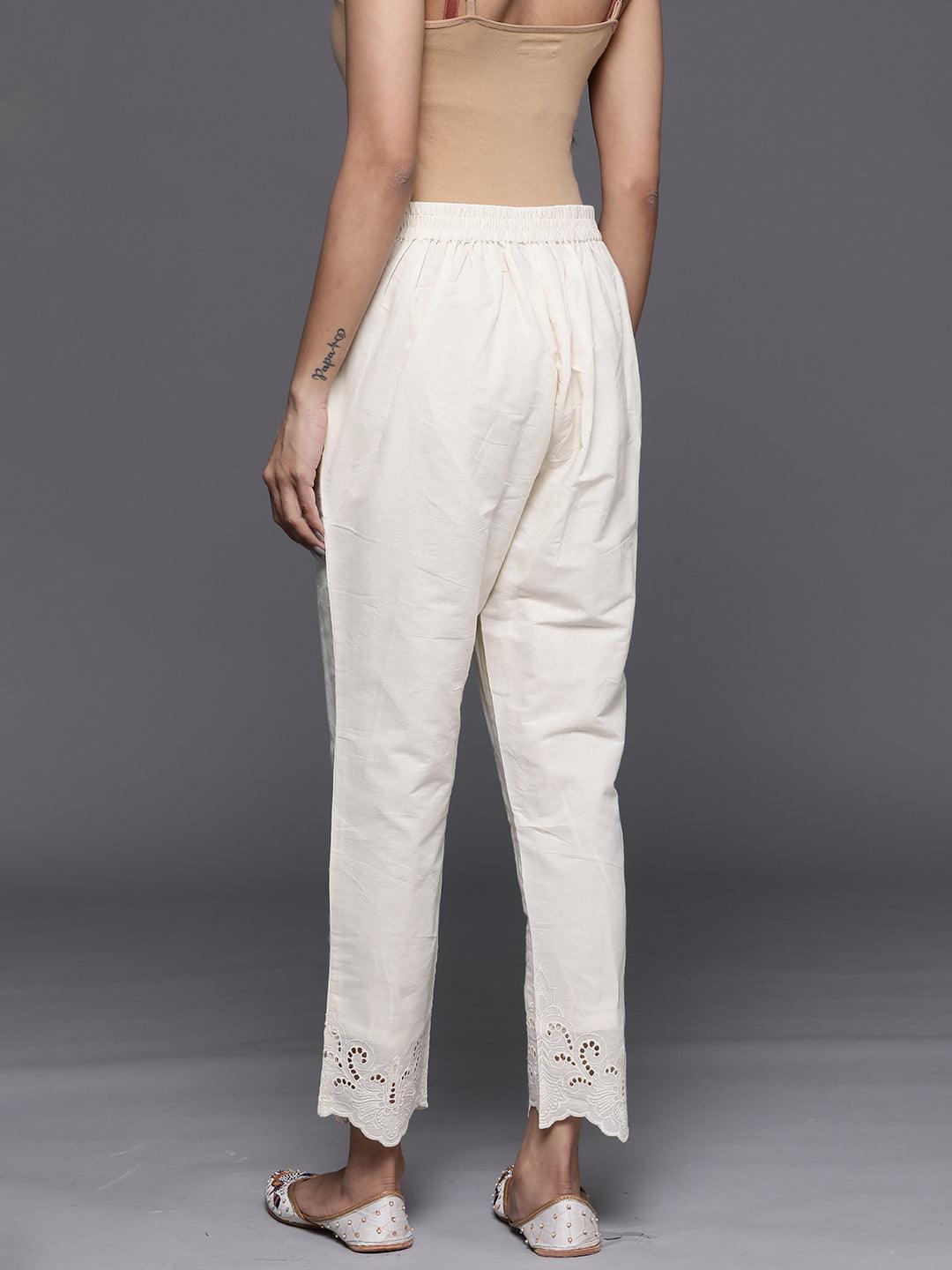 Off White Schiffli Cotton Trousers - ShopLibas 