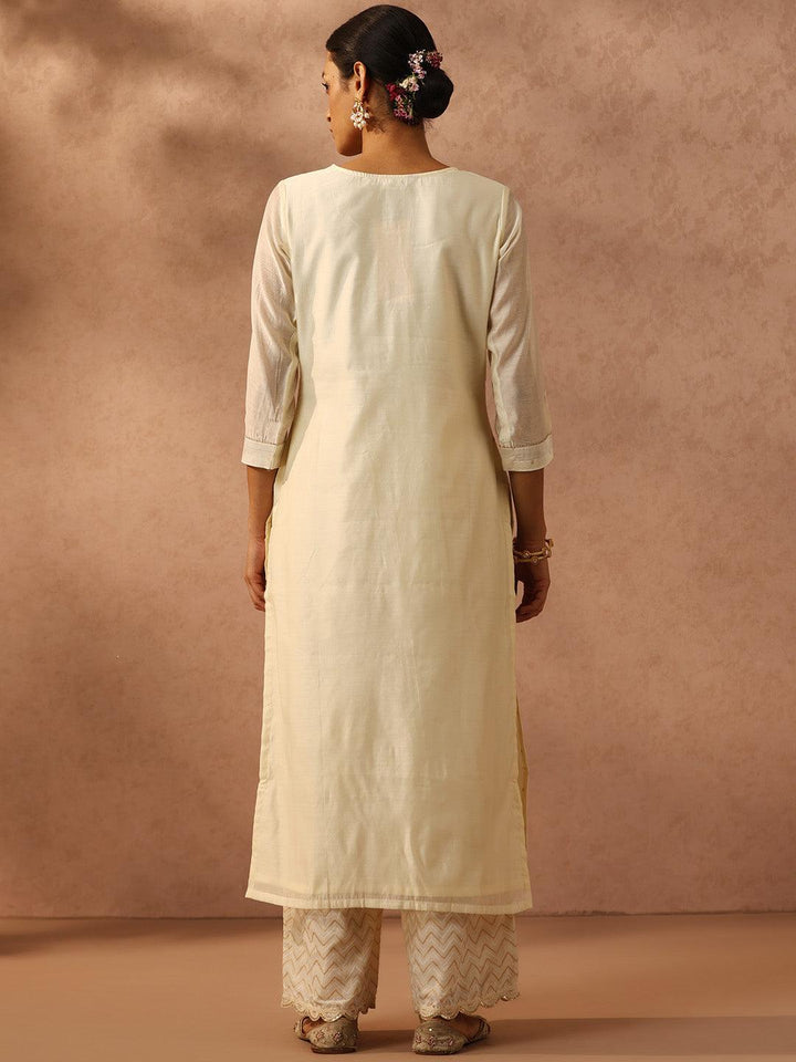 Off White Embroidered Chanderi Silk Straight Kurta