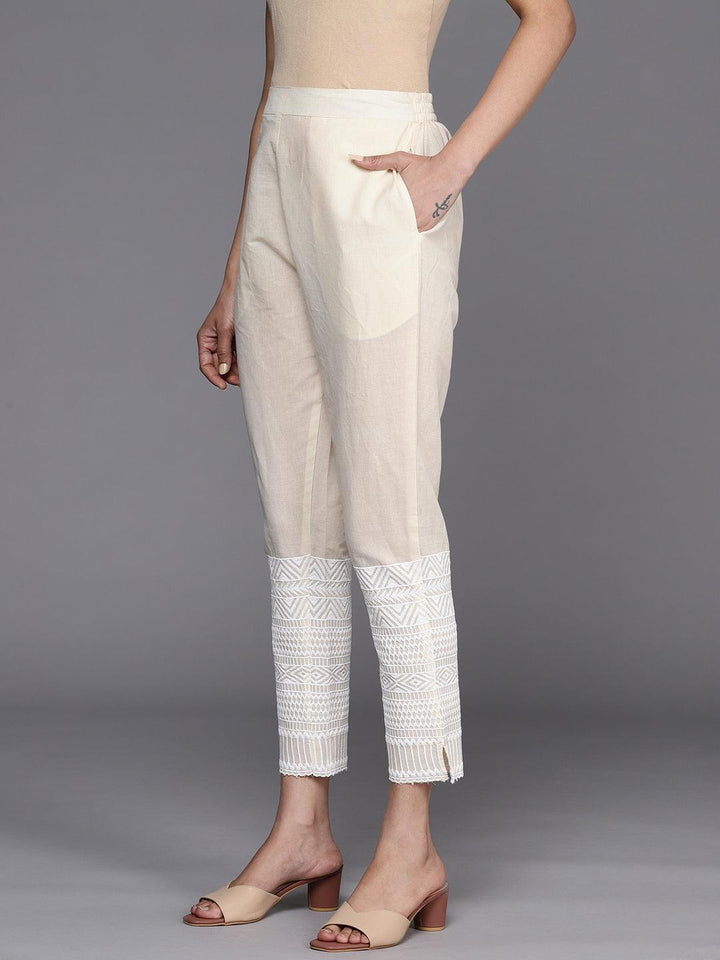 Off White Solid Cotton Trousers - ShopLibas